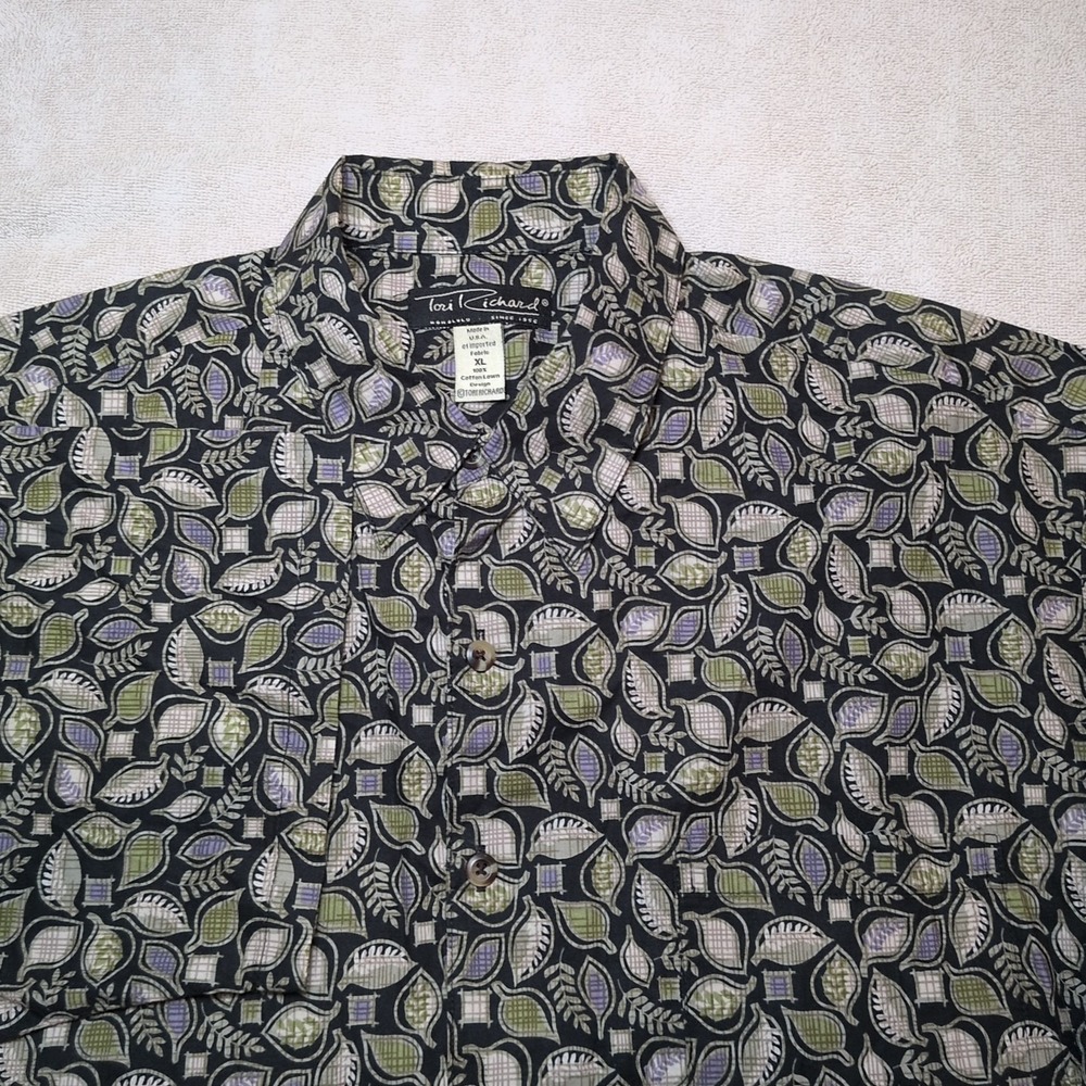 Tori Richard Mens XL Hawaiian Leaves Print Short Sleeve Cotton Button-Up Shirt